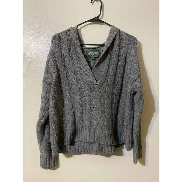 American Eagle Outfitters Sweaters - VTG American Eagle Sweater Womens Small Gray‎ Cable Knit Cropped Hooded Ladies